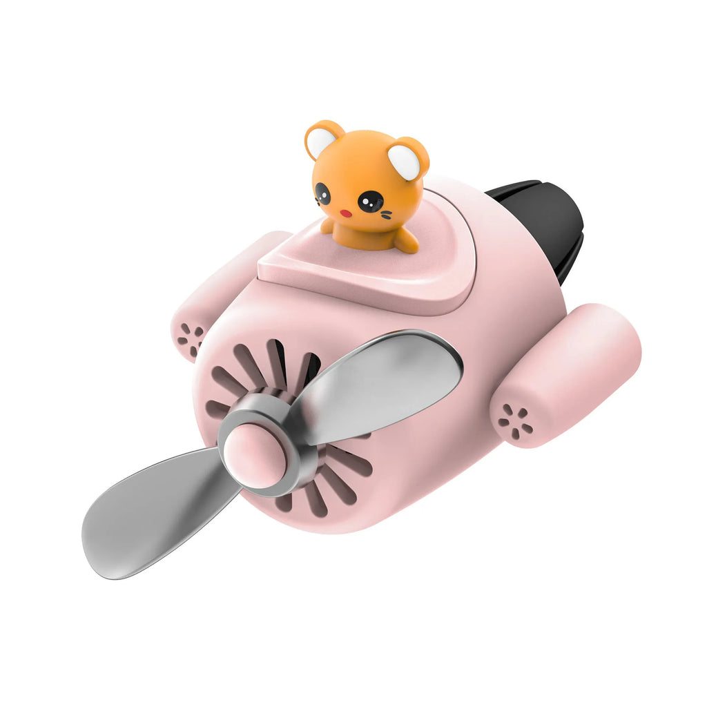 Cartoon airplane-shaped plastic car air vent clip with aromatherapy function in four colours.