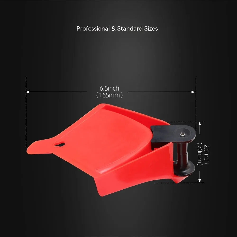 Set of four red plastic and black rubber triangle car parking blocks or wheel stops