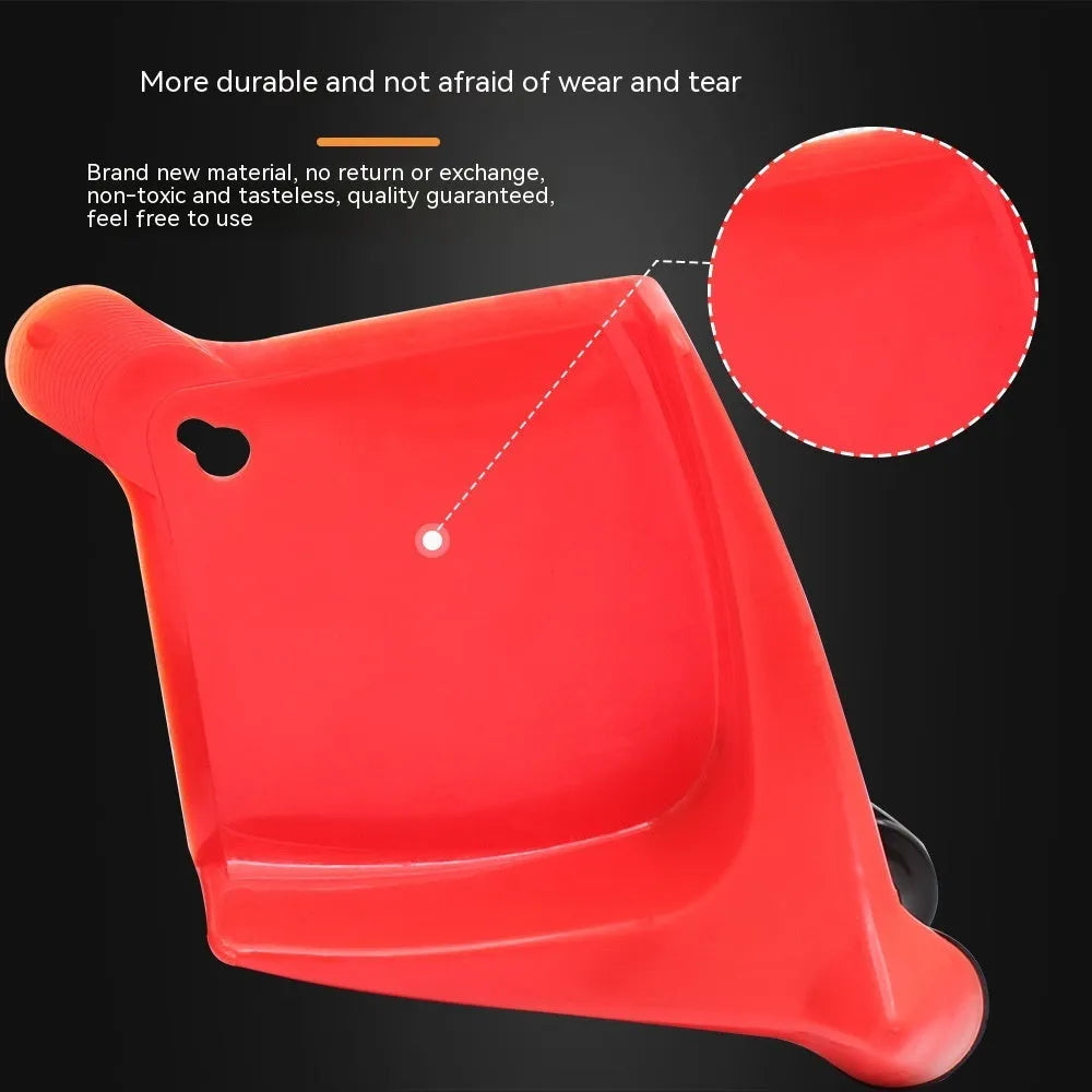 Set of four red plastic and black rubber triangle car parking blocks or wheel stops
