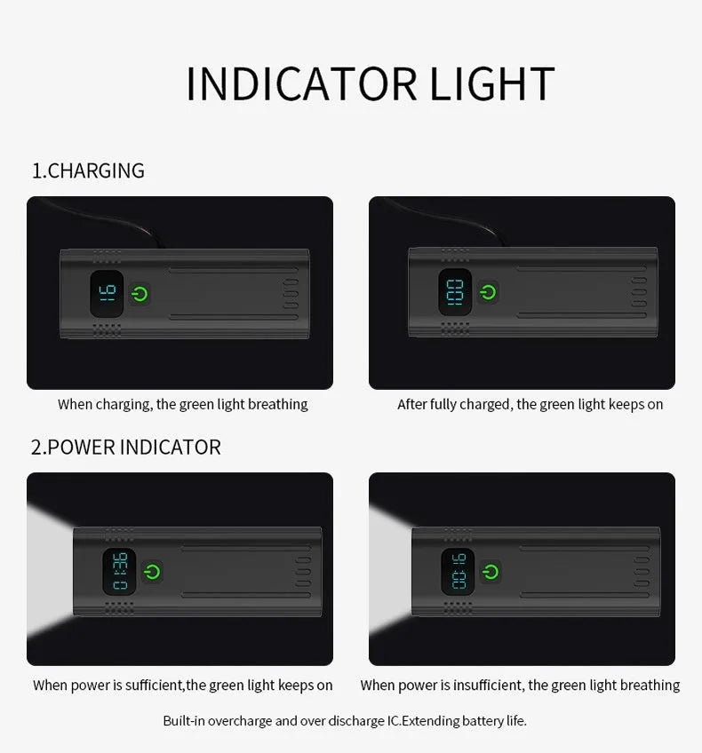 Black KX12DF digital display bicycle headlight with USB port and rotating mount.