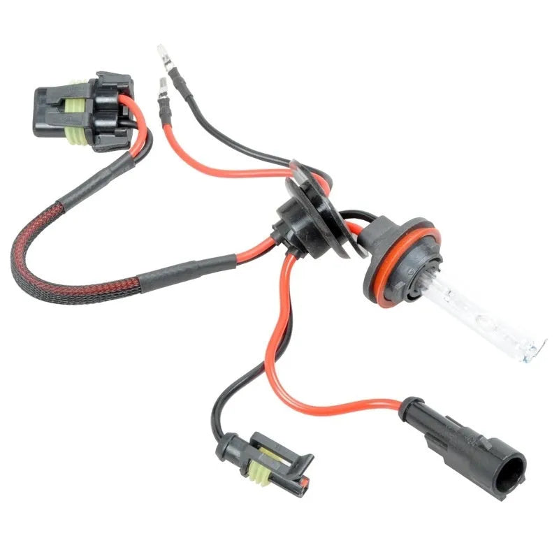 Single xenon headlight bulb for car with H1 H7 9005 type bases in white, yellow, or blue light options.