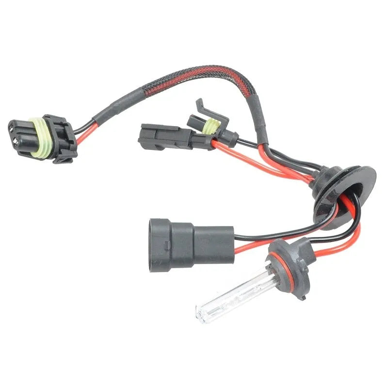Single xenon headlight bulb for car with H1 H7 9005 type bases in white, yellow, or blue light options.
