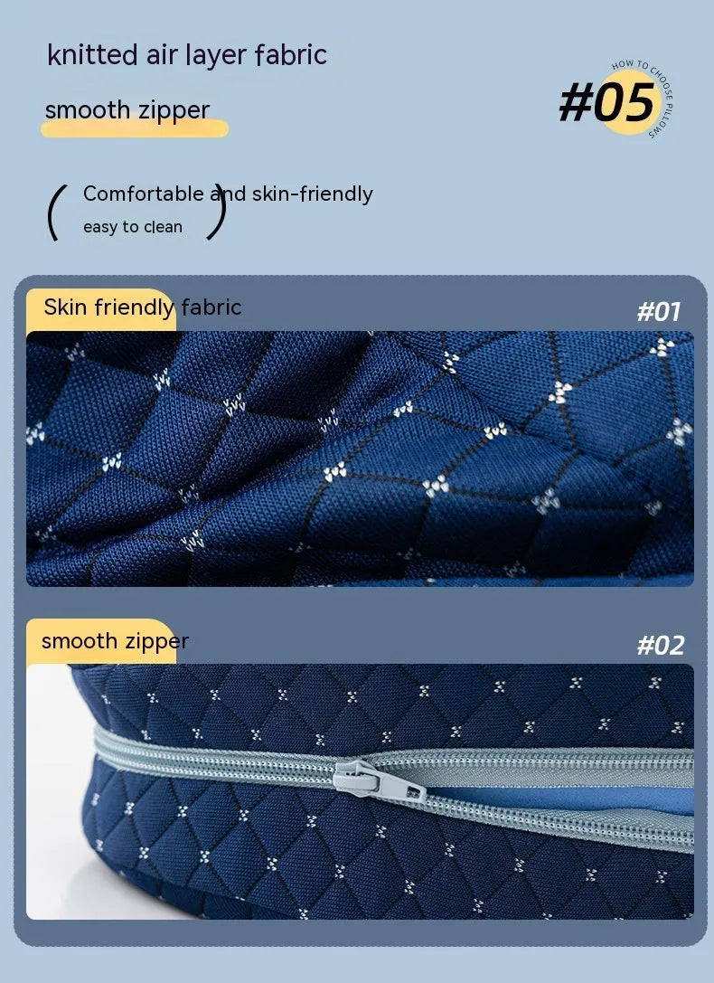 Heart-shaped dark blue memory foam leg pillow for adult use with 25x23x13cm dimensions
