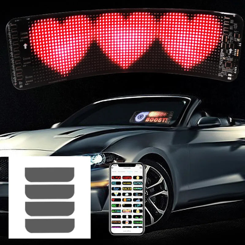 Black flexible LED screen for car rear windshield with Bluetooth control and USB power cable