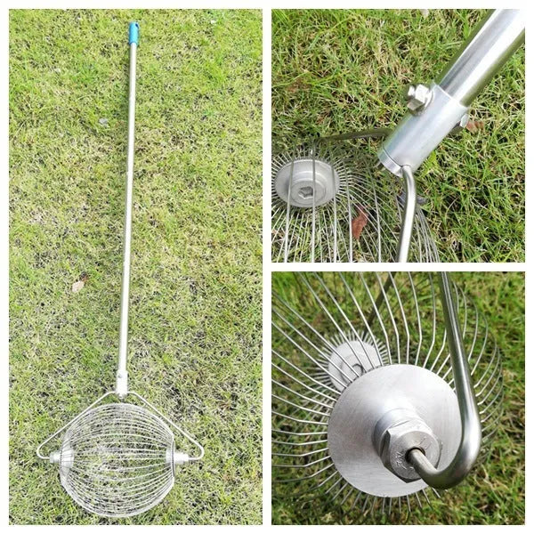 Metallic coloured 304 stainless steel golf ball picker for retrieving balls from the cup