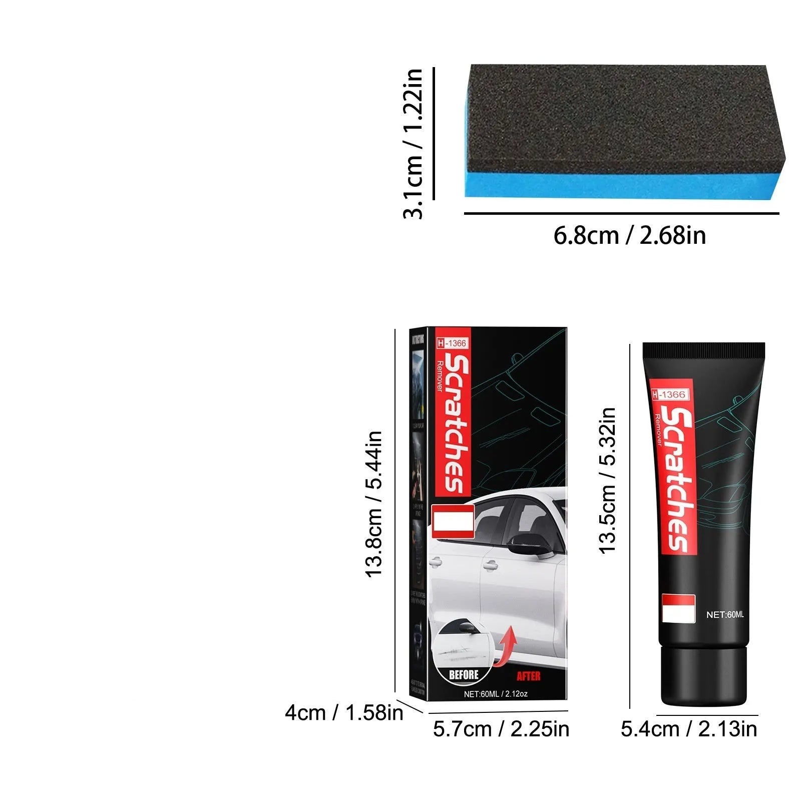 Automotive scratch repair cream in 60ml and 100ml containers for paint cleaning