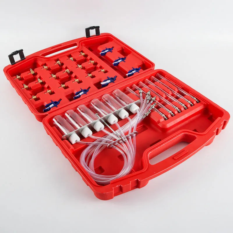 Brass and plastic fuel injection flow meter tool for testing engine injectors