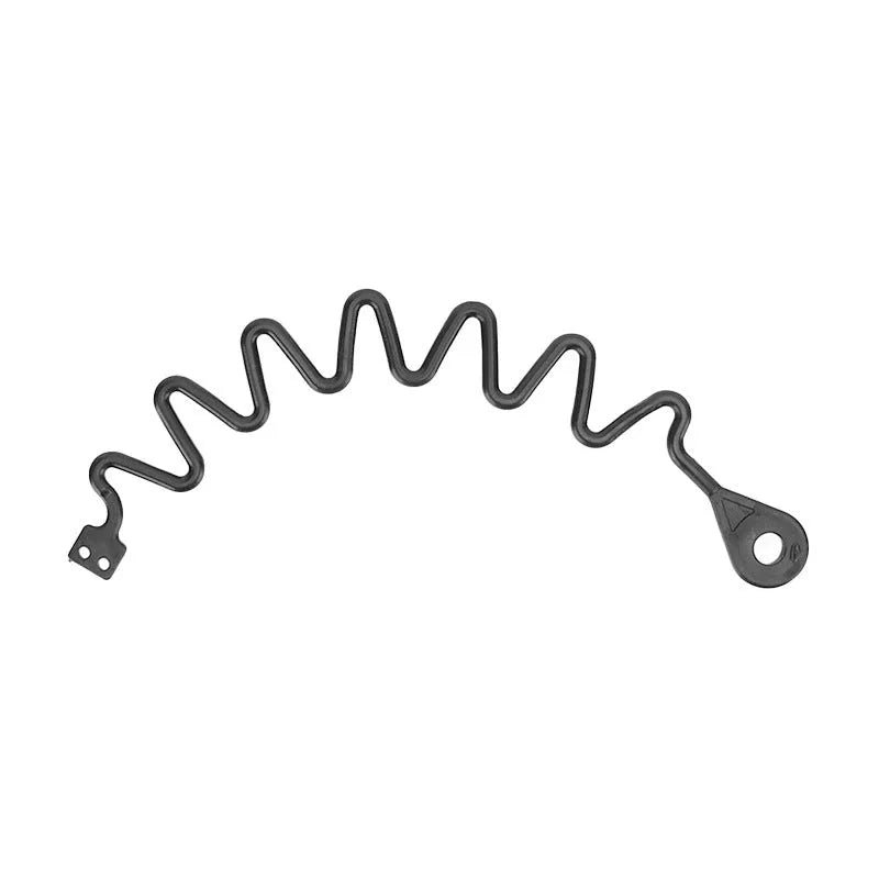 Black rubber Volvo fuel cap tether accessory showing circle band and separate rope designs