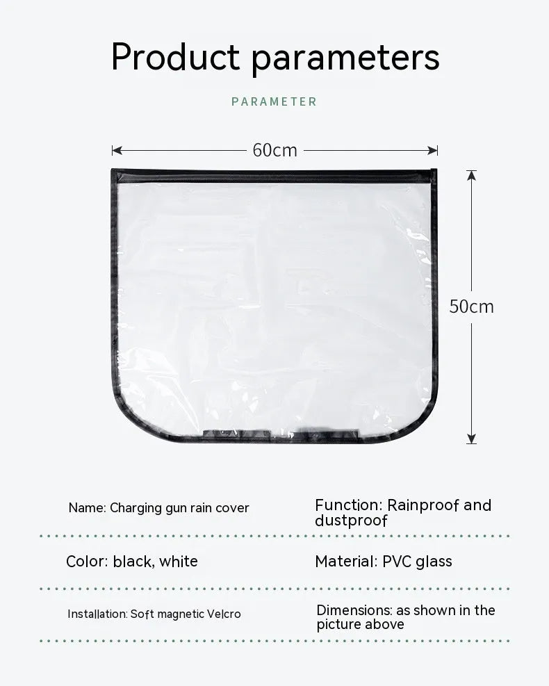 Black electric car charging rain cover with magnetic strips unfolded to 60x50cm