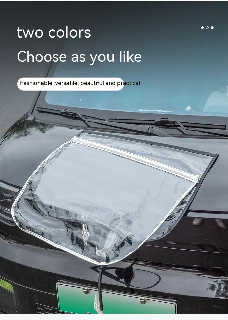 Black electric car charging rain cover with magnetic strips unfolded to 60x50cm