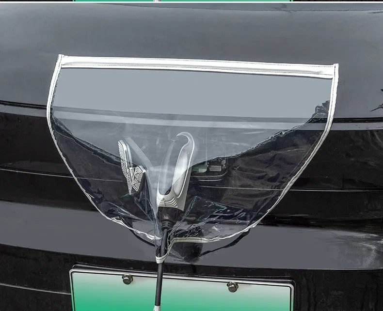 Black electric car charging rain cover with magnetic strips unfolded to 60x50cm