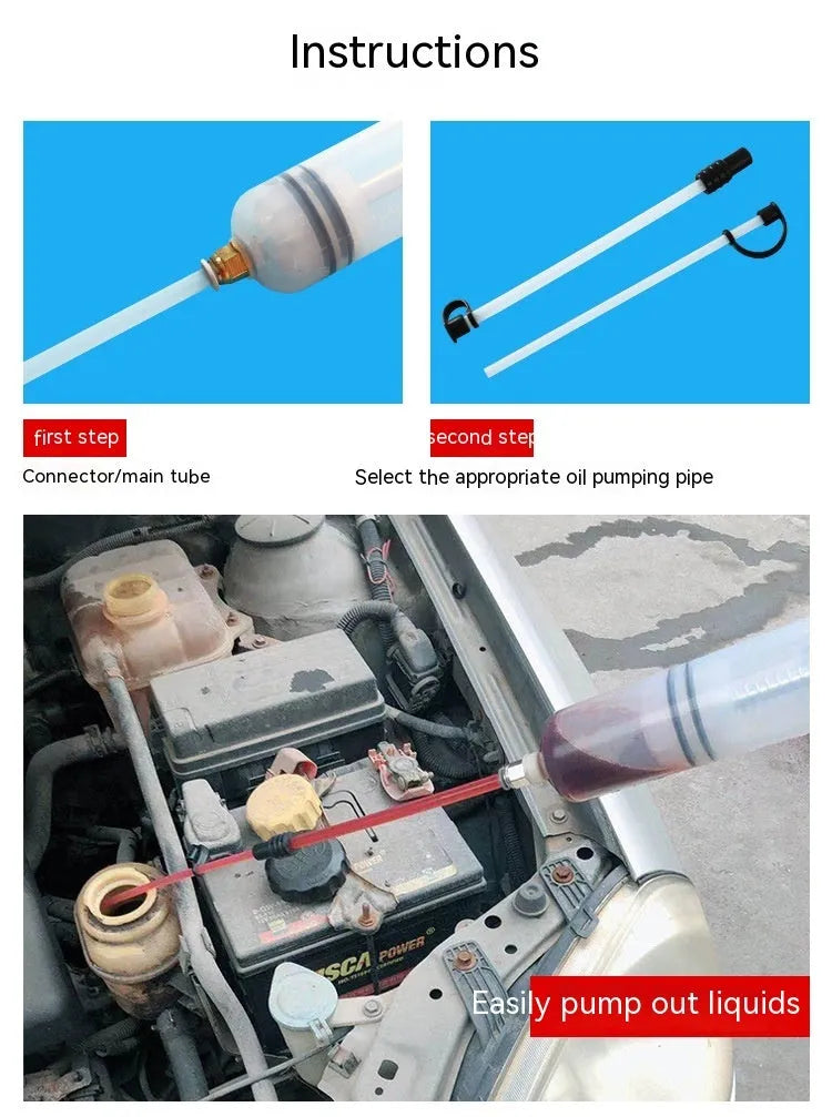 Manual oil pump syringe tool with suction and injection ports for fluid transfer