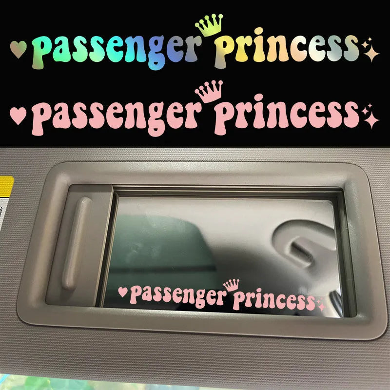 Passenger princess car sticker for rearview mirror in black, white, laser and pink colours