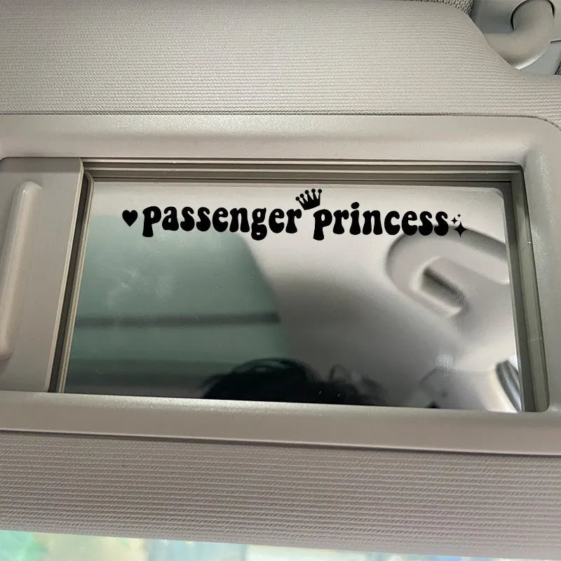 Passenger princess car sticker for rearview mirror in black, white, laser and pink colours