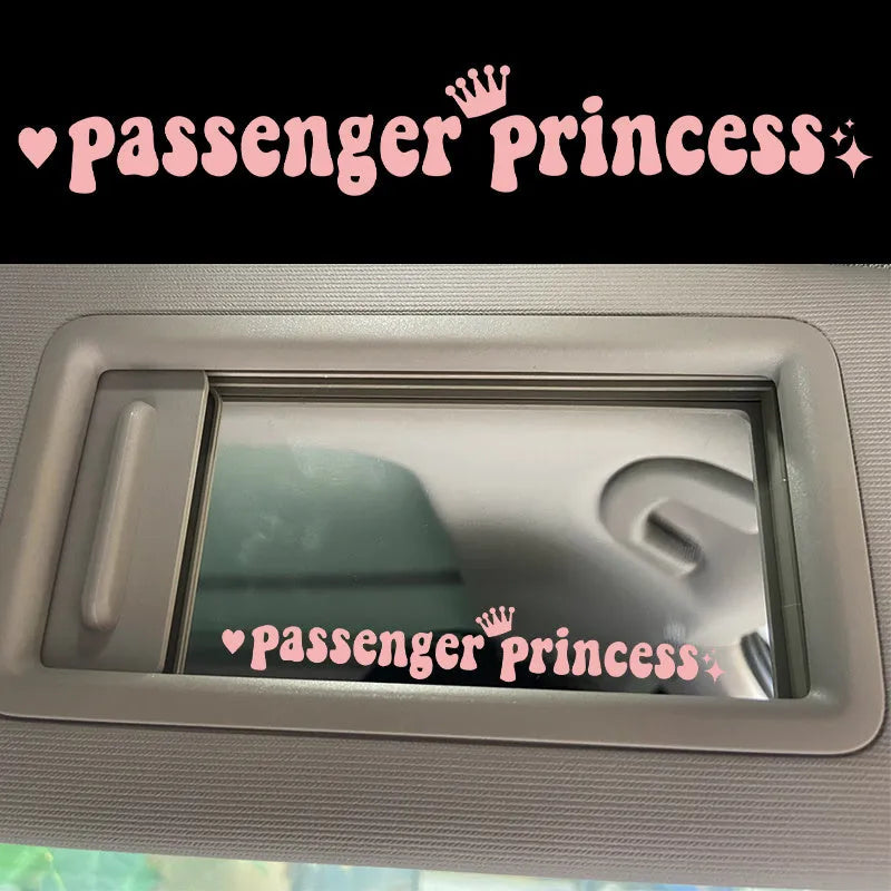 Passenger princess car sticker for rearview mirror in black, white, laser and pink colours