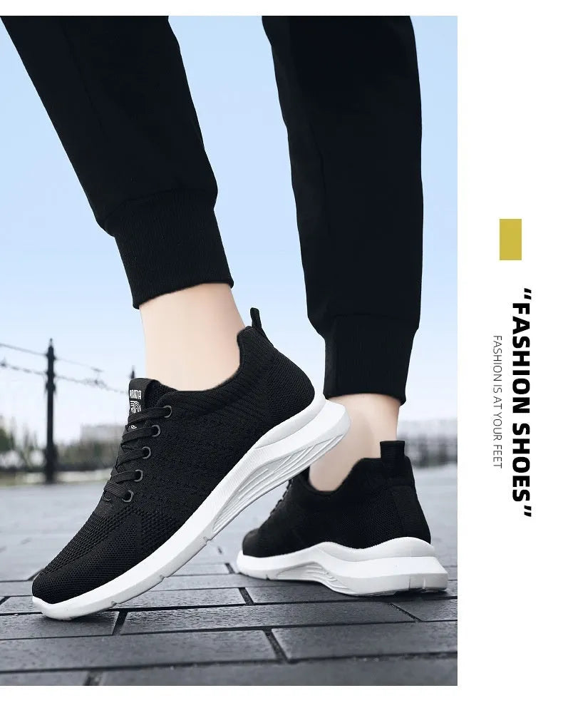 Men's Korean casual breathable mesh running shoes in B-2606 Black, side view