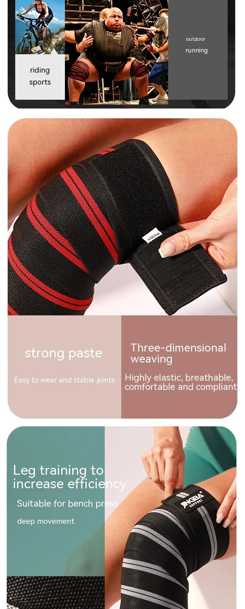 Adult adjustable sports knee pads in blue, grey, red, and yellow colours for multi-sport use.