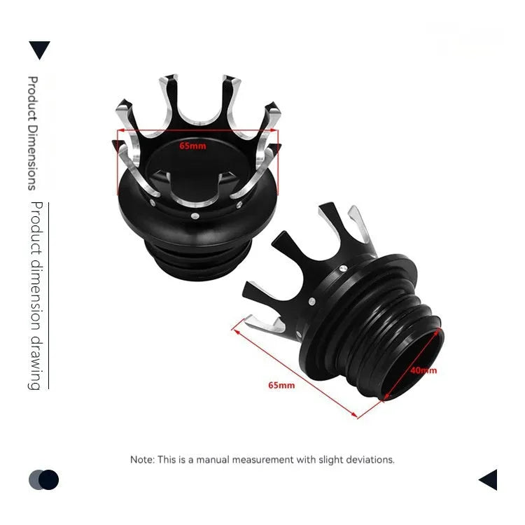Aluminium motorcycle fuel tank cap cover for Harley Davidson models in multiple colour options.