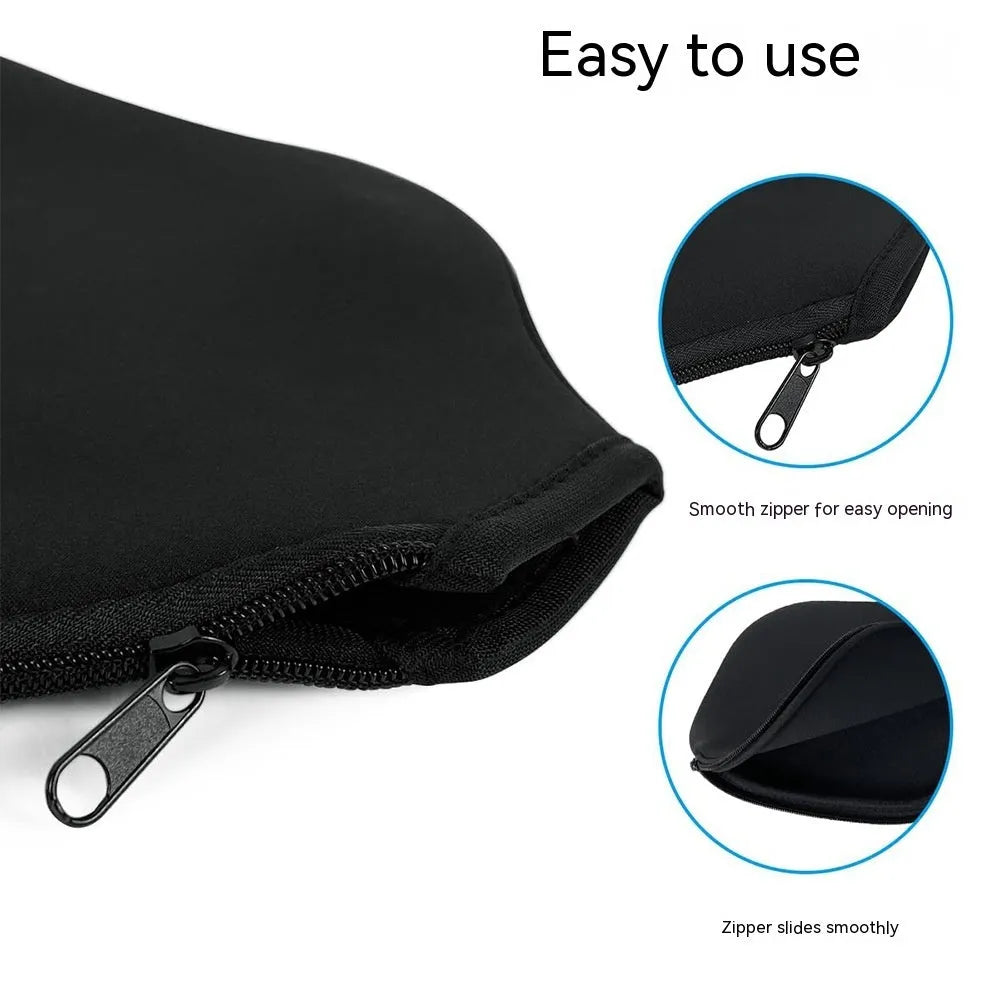 Black neoprene protective sleeve for table tennis rackets and fitness equipment