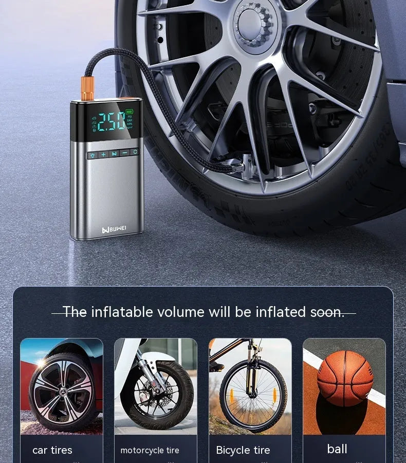 Aluminium alloy car jump starter power bank with EVA case, battery clips, and air nozzle