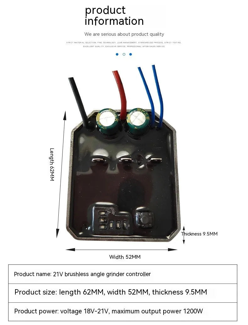 21V brushless lithium-ion angle grinder control panel board 62x52x9.5mm for power tool repair