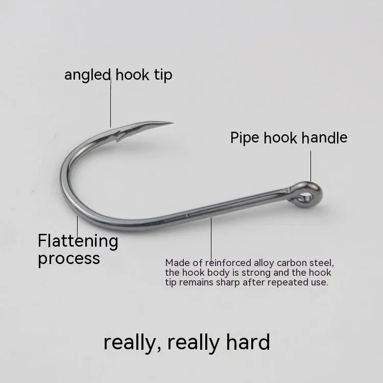 Bulk pack of barbed alloy carbon steel fishing hooks for sea and rock fishing in various sizes.