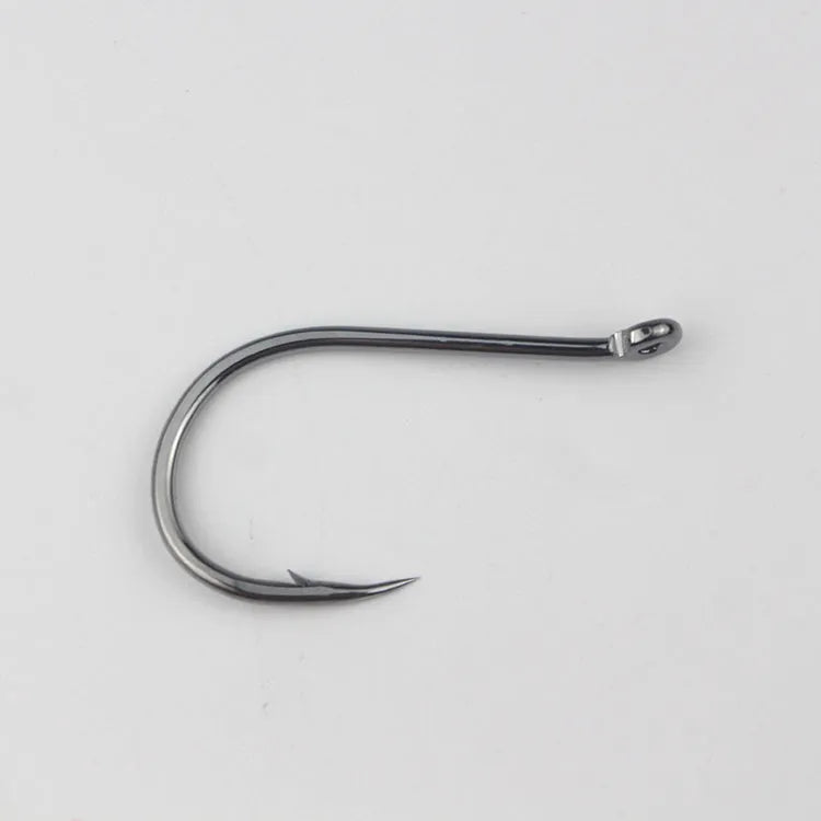 Bulk pack of barbed alloy carbon steel fishing hooks for sea and rock fishing in various sizes.