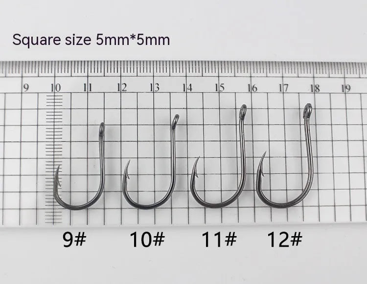 Bulk pack of barbed alloy carbon steel fishing hooks for sea and rock fishing in various sizes.