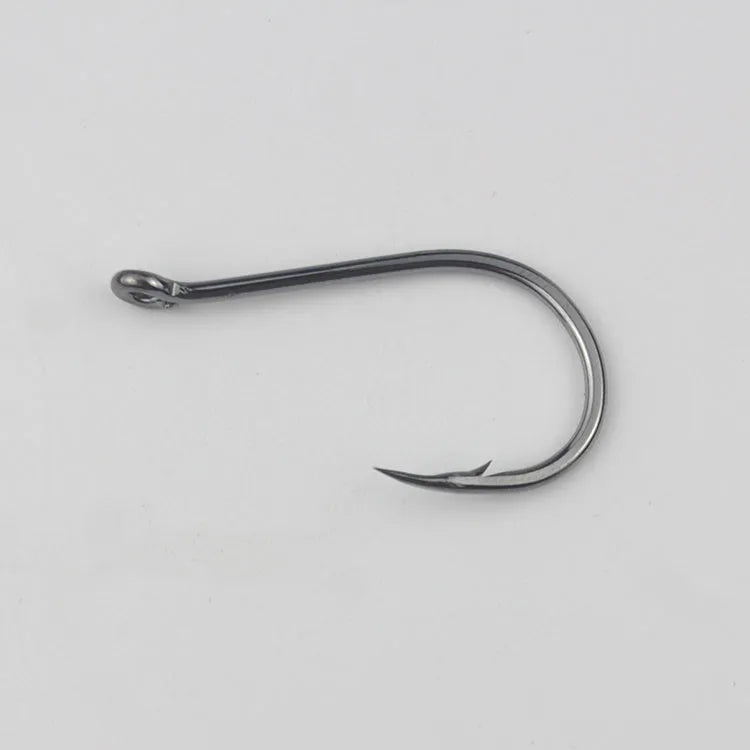 Bulk pack of barbed alloy carbon steel fishing hooks for sea and rock fishing in various sizes.