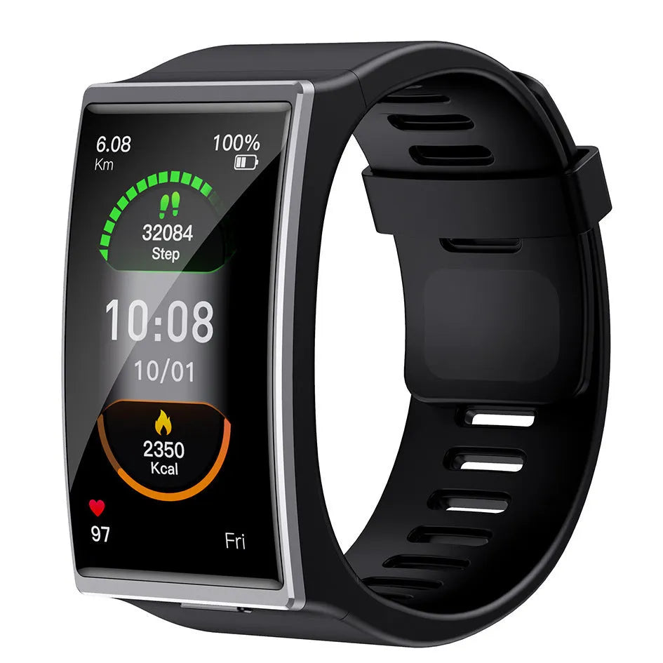 DM12 smart watch with 1.91 inch full touch display, black silicone strap, heart rate sensor, magnetic charger