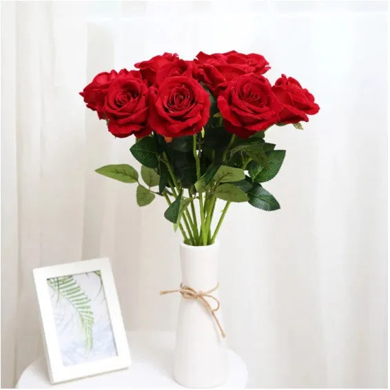 Artificial red silk rose bouquet 48cm for home decoration with flower head diameter 7cm