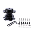 Car quick release steering wheel adapter device in black, red, blue, silver, and gold colour options.