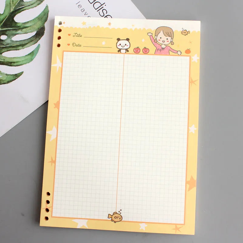 Colourful B5 loose-leaf refill paper packs with cartoon designs and PP shells
