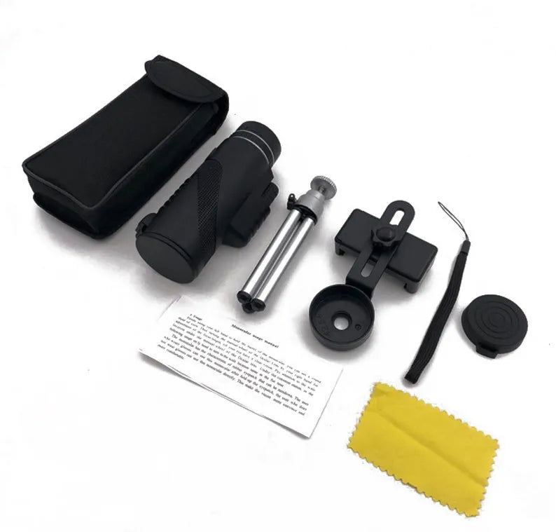 Black 40x60 monocular telescope with waterproof housing and FMC green film lens for outdoor observation.