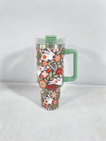 Christmas pattern stainless steel travel tumbler with handle and straw, 1200ml capacity