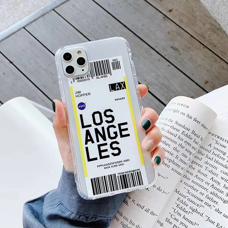 Ticket-style graffiti print mobile phone case in light green for iPhone, showing TPU silicone back cover.