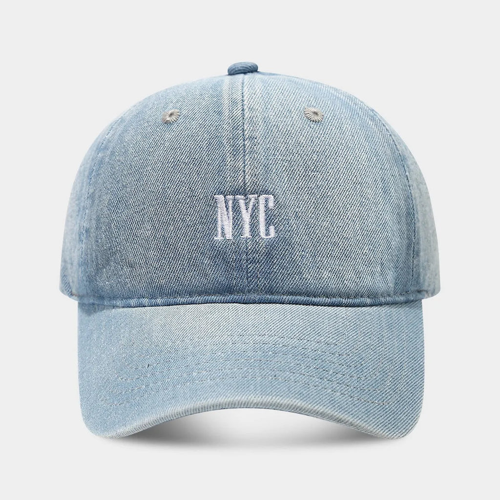 American retro denim baseball cap with embroidered English letters on dome crown