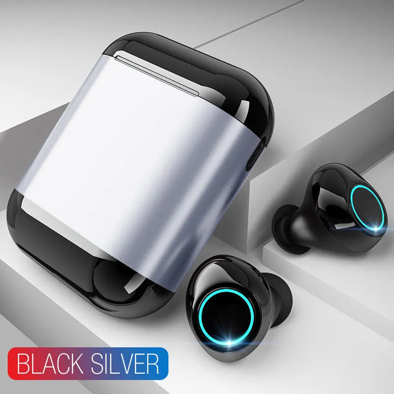 Black true wireless stereo Bluetooth 5.0 earplugs with charging case.