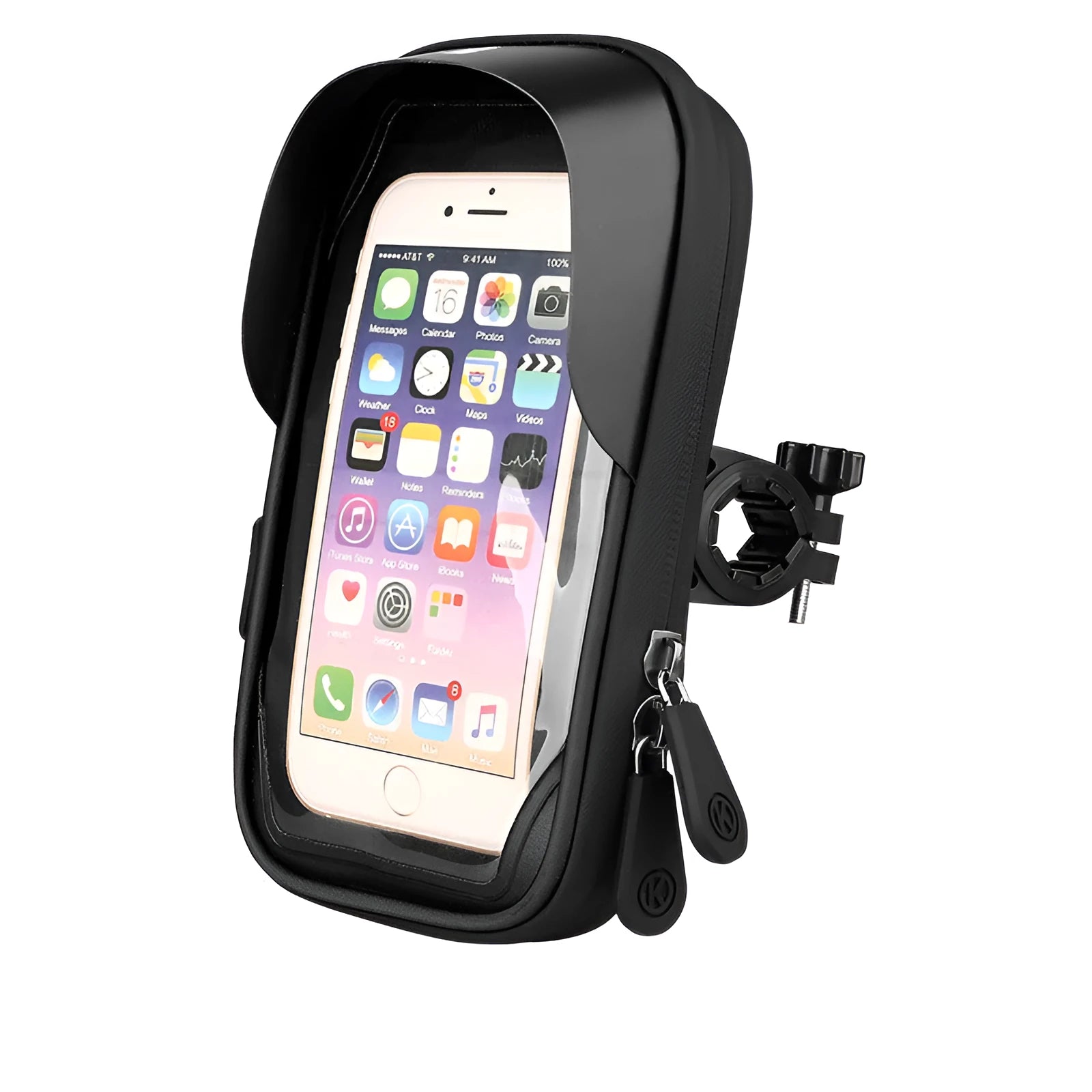 Waterproof mobile phone mount for bicycle handlebars or car rearview mirror with TPU touch screen