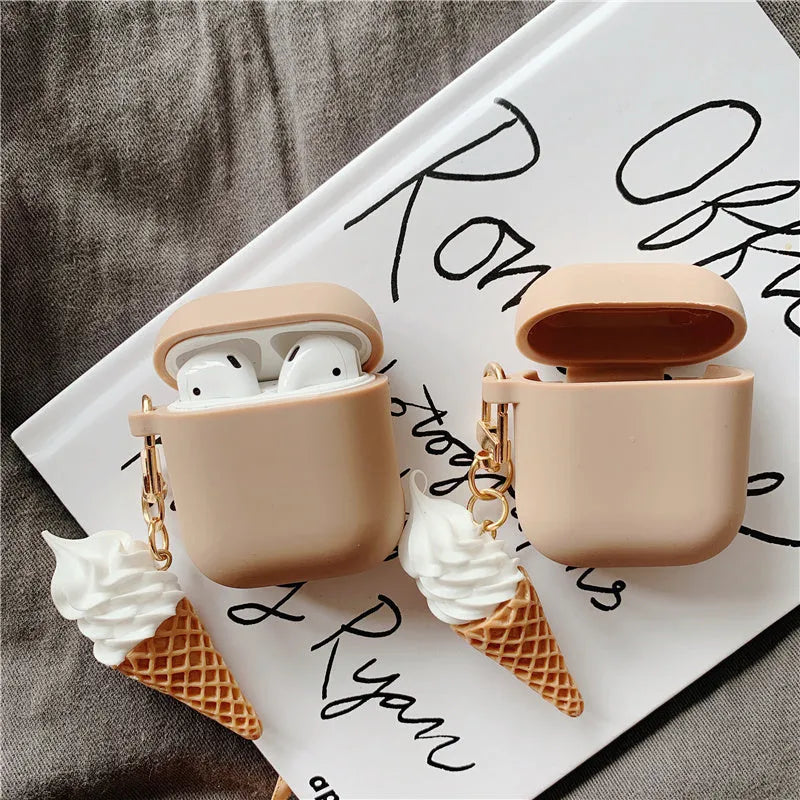 Cylinder ice cream design silicone case for Apple AirPods 2nd generation in photo color.