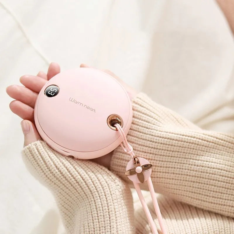 Green pink or white square power bank hand warmer with digital display showing battery percentage