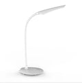 White LED desk lamp with USB charging cable, touch switch, and ABS shade on a desk