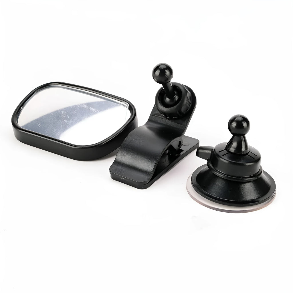 Mini car baby view mirror 2 in 1 black convex mirror with sucker base and visor frame base