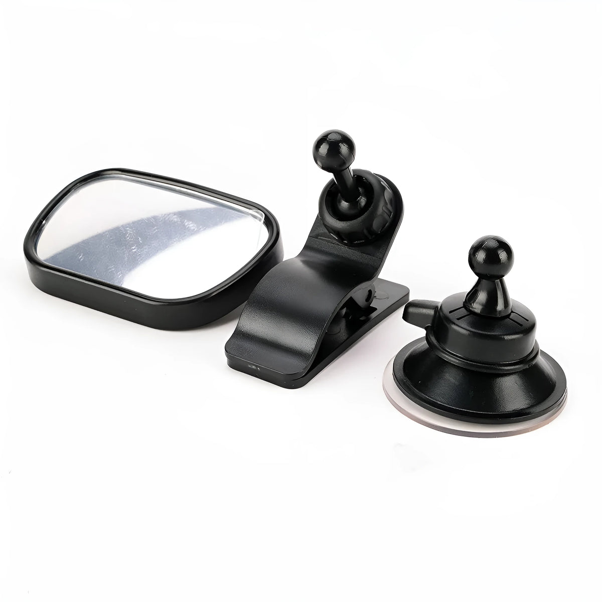 Mini car baby view mirror 2 in 1 black convex mirror with sucker base and visor frame base