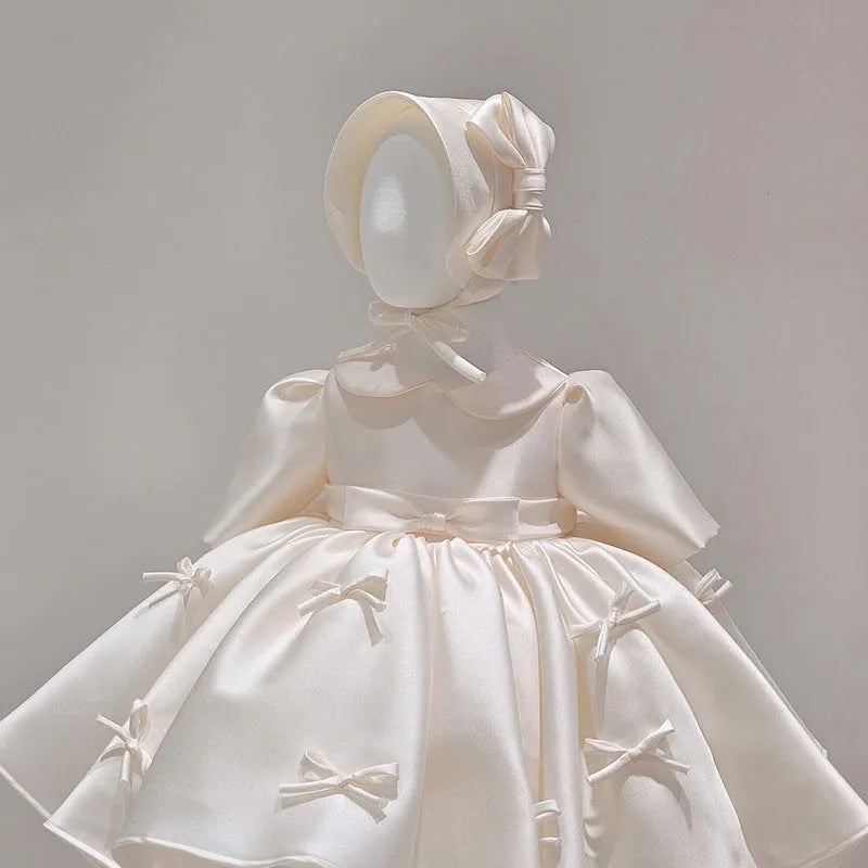 Baby girl princess dress in polyester fiber, available in sizes 80cm to 150cm, two variants without hat