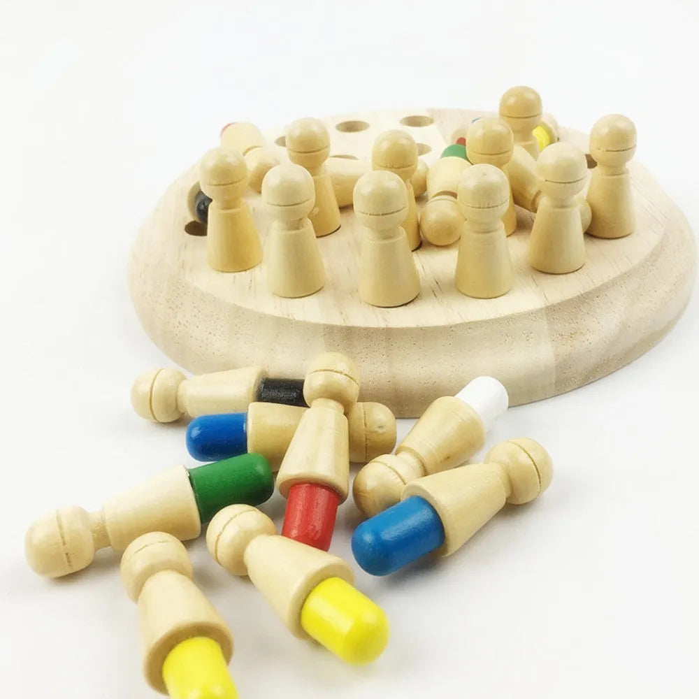Montessori beech wood memory match stick chess toy with green varnish for colour recognition activities