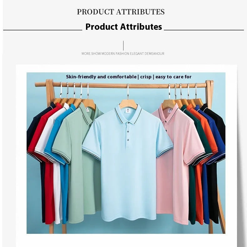 Beautician wearing a short-sleeved asymmetric polo shirt in light blue, showcasing the collar and Cool Silk Cotton fabric.