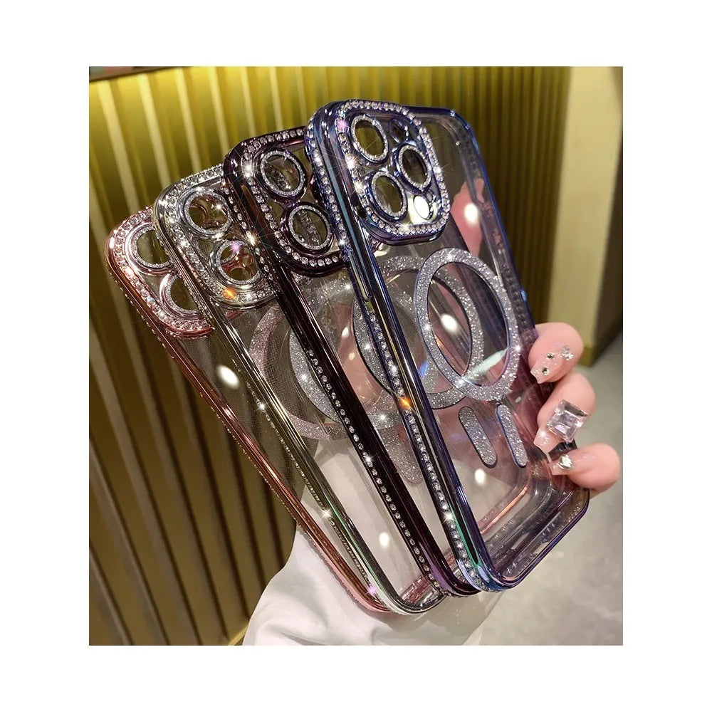Wireless magnetic iPhone case in deep purple with electroplated back and silicone edges.