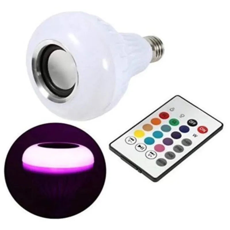 White E27 Bluetooth speaker bulb with LED lighting and integrated wireless audio functionality