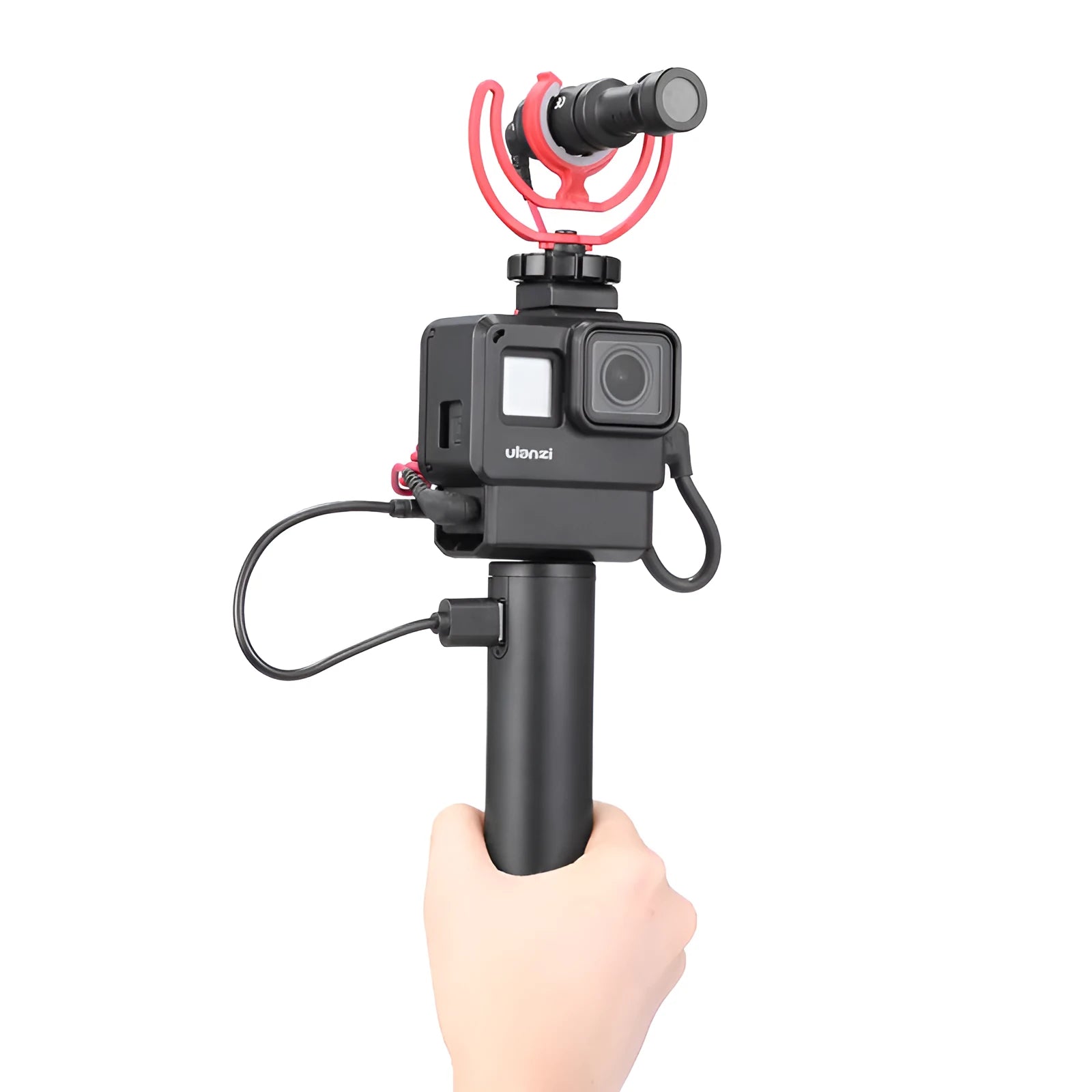 Black aluminium alloy portable power bank charging handle with integrated carry handle.